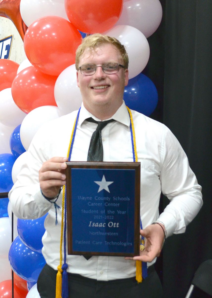 Career Center Co-Student of the Year Isaac Ott, a Patient Care Technologies student from Northwestern.